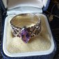 Vintage 1970-s Celtic Heart Silver Amethyst Ring - UK Size O US 7 -HEAVY 5.84 g