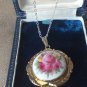 Antique Vintage Edwardian 800 Silver & Mosaic Flower Pendant & 16 inch Chain