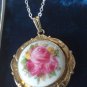 Antique Vintage Edwardian 800 Silver & Mosaic Flower Pendant & 16 inch Chain