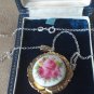 Antique Vintage Edwardian 800 Silver & Mosaic Flower Pendant & 16 inch Chain