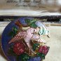 VINTAGE Signed FISH Gold Pink Lilac, Green Champleve Enamel Bird Floral Brooch.