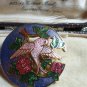 VINTAGE Signed FISH Gold Pink Lilac, Green Champleve Enamel Bird Floral Brooch.