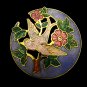 VINTAGE Signed FISH Gold Pink Lilac, Green Champleve Enamel Bird Floral Brooch.