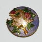 VINTAGE Signed FISH Gold Pink Lilac, Green Champleve Enamel Bird Floral Brooch.