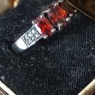 Antique Vintage 1940-s Beautiful 3 x Ruby Sterling Silver Ring Size UK P, US 7.5