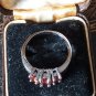 Antique Vintage 1940-s Beautiful 3 x Ruby Sterling Silver Ring Size UK P, US 7.5