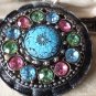 VINTAGE 1960-s Large Silver Pewter Red/Green/Turquoise Rhinestone & Glass BROOCH