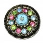 VINTAGE 1960-s Large Silver Pewter Red/Green/Turquoise Rhinestone & Glass BROOCH