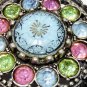 VINTAGE 1960-s Large Silver Pewter Red/Green/Turquoise Rhinestone & Glass BROOCH
