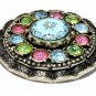VINTAGE 1960-s Large Silver Pewter Red/Green/Turquoise Rhinestone & Glass BROOCH