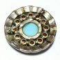 VINTAGE 1960-s Large Silver Pewter Red/Green/Turquoise Rhinestone & Glass BROOCH