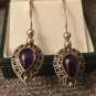 Antique Vintage 1900 Heavy - Colonial India Amethyst Sterling Silver  Earrings