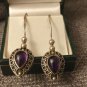 Antique Vintage 1900 Heavy - Colonial India Amethyst Sterling Silver  Earrings
