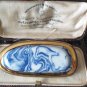 VINTAGE 1950-S Large Channel Island  Ceramic Oval Blue/White Abstract BROOCH