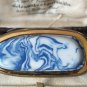 VINTAGE 1950-S Large Channel Island  Ceramic Oval Blue/White Abstract BROOCH