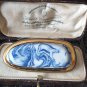 VINTAGE 1950-S Large Channel Island  Ceramic Oval Blue/White Abstract BROOCH