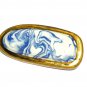 VINTAGE 1950-S Large Channel Island  Ceramic Oval Blue/White Abstract BROOCH