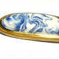 VINTAGE 1950-S Large Channel Island  Ceramic Oval Blue/White Abstract BROOCH