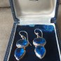 Antique Vintage Heavy - Large Edwardian Blue Topaz Sterling Silver  Earrings
