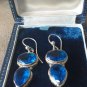Antique Vintage Heavy - Large Edwardian Blue Topaz Sterling Silver  Earrings
