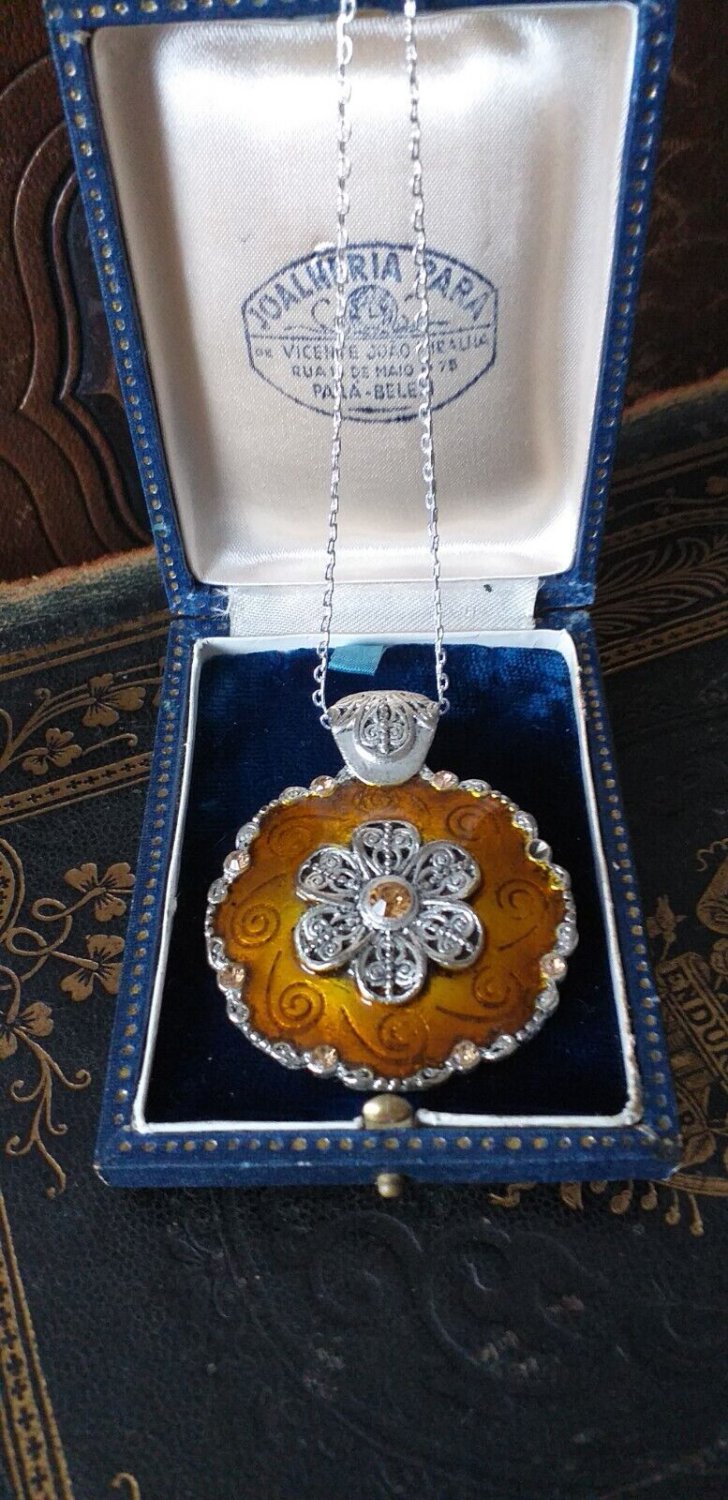 Antique Vintage Victorian Silver 800 Extra Large and Heavy Pendant on Chain.