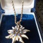 VINTAGE 22 ct Gold Plated Rope Chain Grey/Cream Painted Edelweiss Floral PENDANT