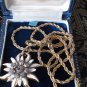 VINTAGE 22 ct Gold Plated Rope Chain Grey/Cream Painted Edelweiss Floral PENDANT