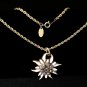 VINTAGE 22 ct Gold Plated Rope Chain Grey/Cream Painted Edelweiss Floral PENDANT