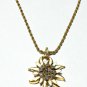 VINTAGE 22 ct Gold Plated Rope Chain Grey/Cream Painted Edelweiss Floral PENDANT