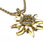 VINTAGE 22 ct Gold Plated Rope Chain Grey/Cream Painted Edelweiss Floral PENDANT