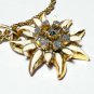 VINTAGE 22 ct Gold Plated Rope Chain Grey/Cream Painted Edelweiss Floral PENDANT