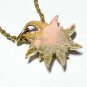 VINTAGE 22 ct Gold Plated Rope Chain Grey/Cream Painted Edelweiss Floral PENDANT