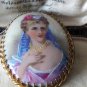 Vintage Genuine LIMOGES Hand Carved and Hand Painted Portrait Brooch - Very Old.