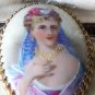 Vintage Genuine LIMOGES Hand Carved and Hand Painted Portrait Brooch - Very Old.