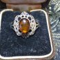 Antique Vintage 1920-s Sterling Silver Amber Marcasite Ring UK Size N, US 6 3/4