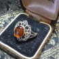 Antique Vintage 1920-s Sterling Silver Amber Marcasite Ring UK Size N, US 6 3/4