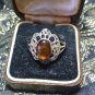 Antique Vintage 1920-s Sterling Silver Amber Marcasite Ring UK Size N, US 6 3/4