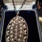 Antique Vintage Victorian Pearl Pewter Pendant & 18 inch Chain Very Heavy 32.71g