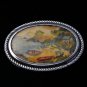 VINTAGE Signed Oval Silvertone Framed Hand Painted Beach Scene Cove BROOCH