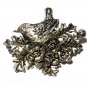 VINTAGE Pewter Signed MAS J 91 Silvertone Bird On a Floral Next BROOCH