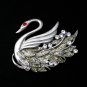 VINTAGE 1990-s Large Silver/Gold Glitter Crystal & Red Crystal Swan Brooch.