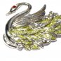 VINTAGE 1990-s Large Silver/Gold Glitter Crystal & Red Crystal Swan Brooch.