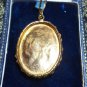 Antique Vintage Gold Chain & Oval Ornate Framed Polished Jade Chip PENDANT