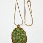 Antique Vintage Gold Chain & Oval Ornate Framed Polished Jade Chip PENDANT