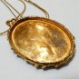 Antique Vintage Gold Chain & Oval Ornate Framed Polished Jade Chip PENDANT