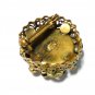 VINTAGE Signed Azub Austria Brasstone Green Peking Glass Cabochon Floral BROOCH