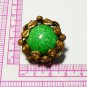 VINTAGE Signed Azub Austria Brasstone Green Peking Glass Cabochon Floral BROOCH