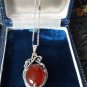 Antique Vintage 1920-s 925 FS Silver Carnelian Pendant on 16 inch Chain.