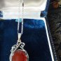 Antique Vintage 1920-s 925 FS Silver Carnelian Pendant on 16 inch Chain.