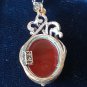 Antique Vintage 1920-s 925 FS Silver Carnelian Pendant on 16 inch Chain.